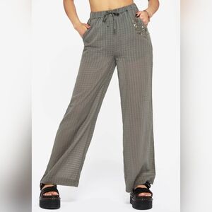 NWT Disturbia Koax Wide Leg Check Trousers US 12 Embroidered Eyelet Detail